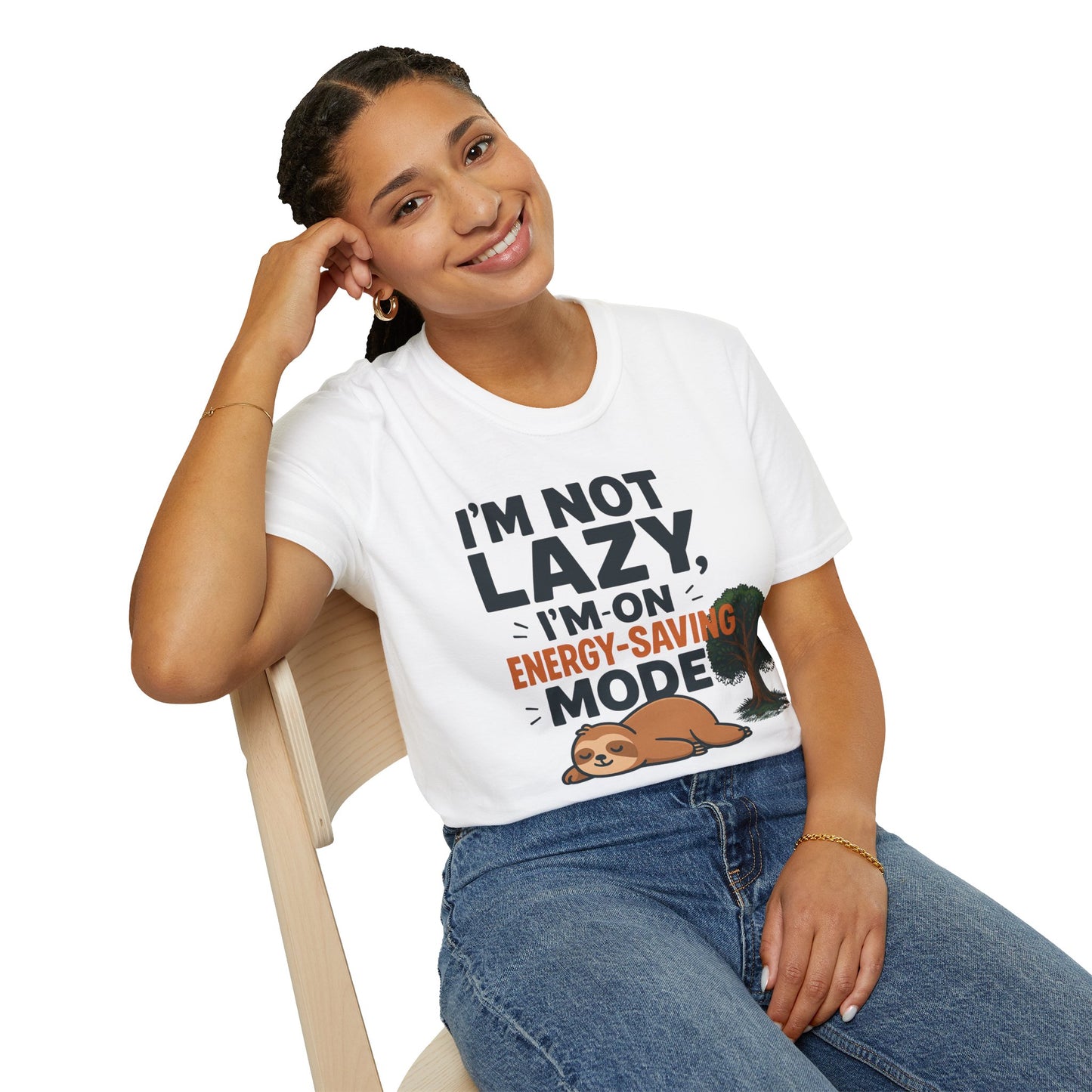 Unisex Energy-Saving Mode T-Shirt, Funny Tee for Sloth Lovers, Gift for Lazy Days, Casual Wear, Perfect for Relaxation