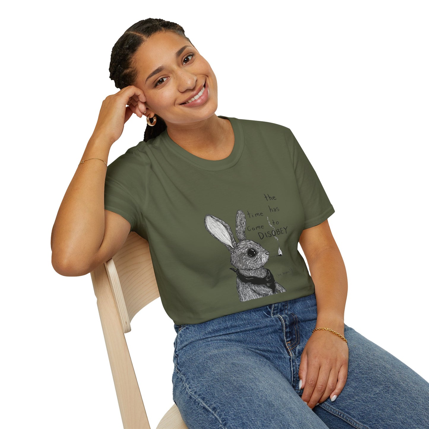Whimsical Rabbit T-Shirt - The Time Has Come to Disobey, Cute Tee for Animal Lovers, Gift for Birthdays, Casual Wear, Fun Designs