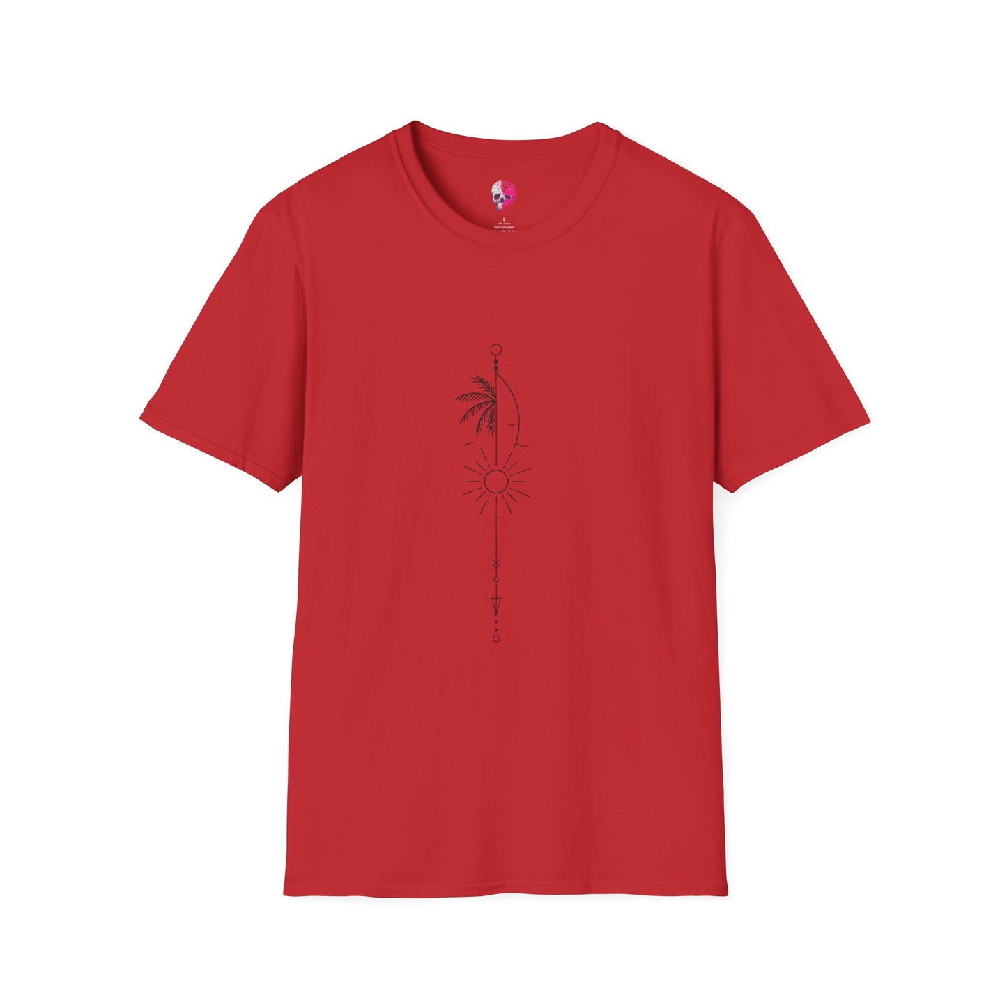 Boho Sun & Palm Unisex Softstyle T-Shirt, Casual Summer Tee, Gift for Nature Lovers, Beachwear, Relaxed Vibes, Eco-Friendly Fashion