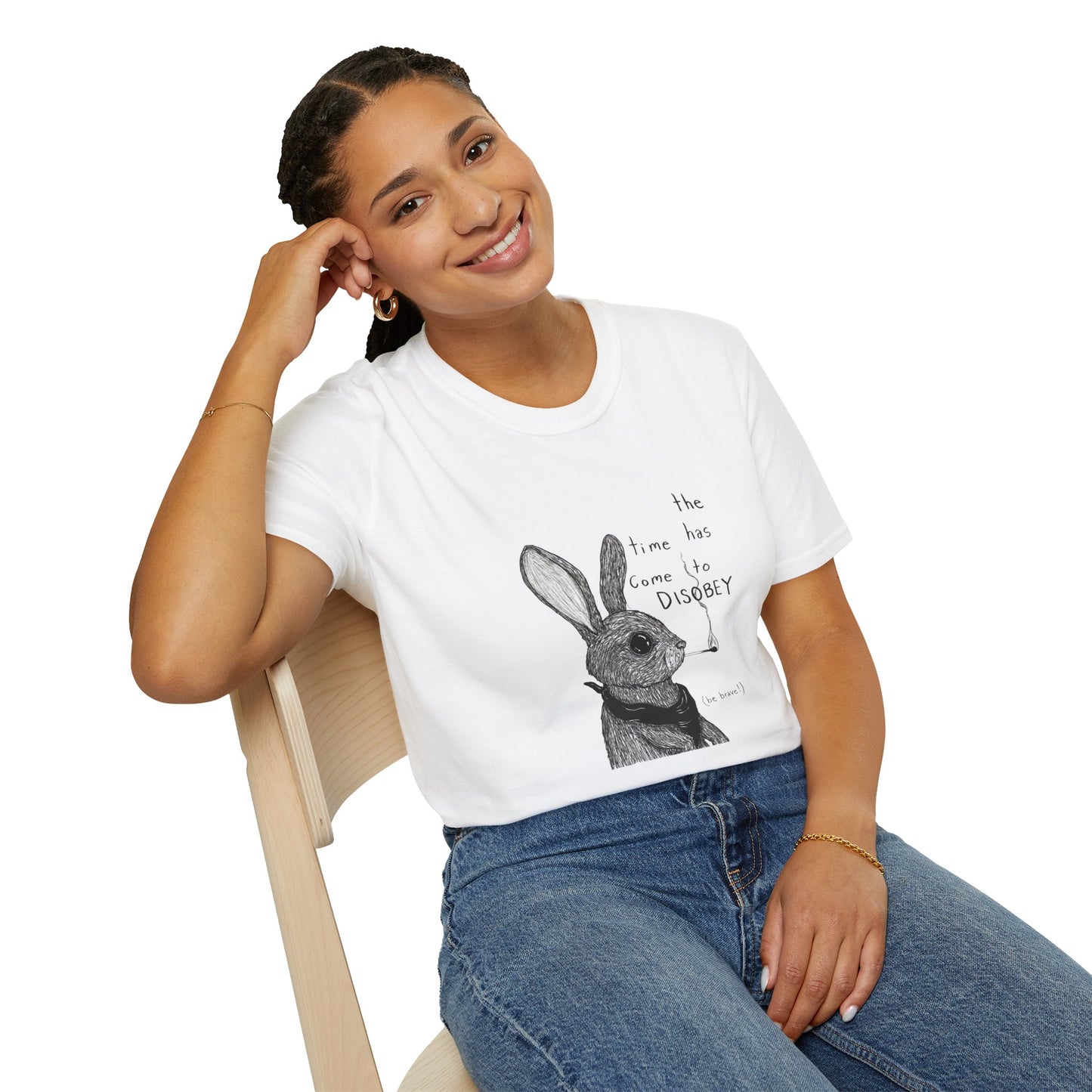 Whimsical Rabbit T-Shirt - The Time Has Come to Disobey, Cute Tee for Animal Lovers, Gift for Birthdays, Casual Wear, Fun Designs