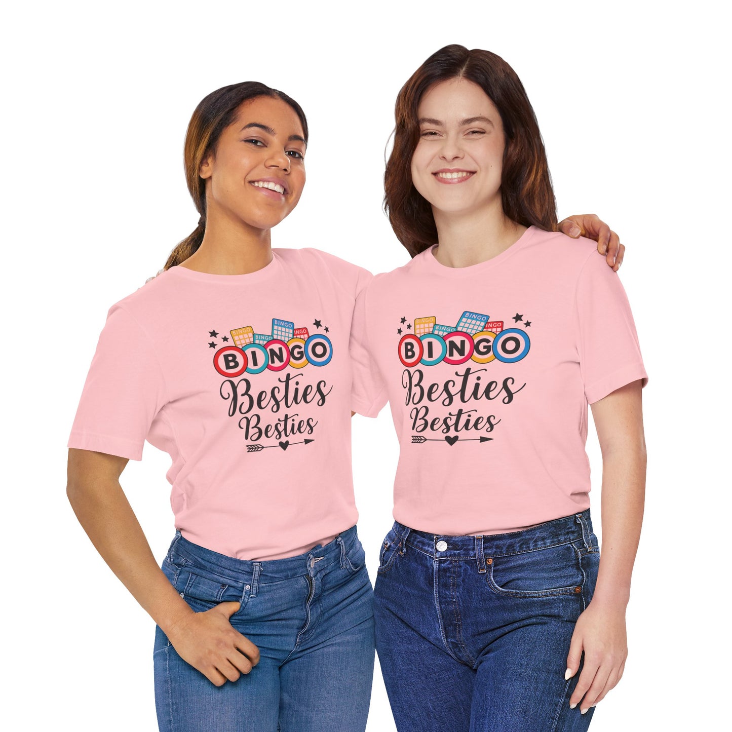 Bingo Besties Tee - Fun Unisex Jersey Short Sleeve Shirt for Game Nights, Friendship Gifts, Birthday Parties, Casual Wear
