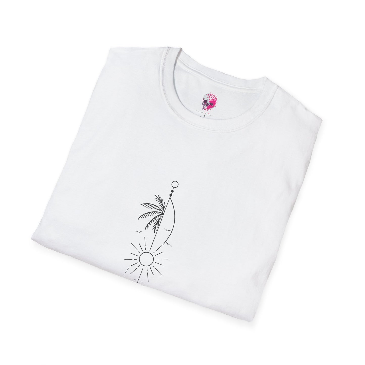 Boho Sun & Palm Unisex Softstyle T-Shirt, Casual Summer Tee, Gift for Nature Lovers, Beachwear, Relaxed Vibes, Eco-Friendly Fashion