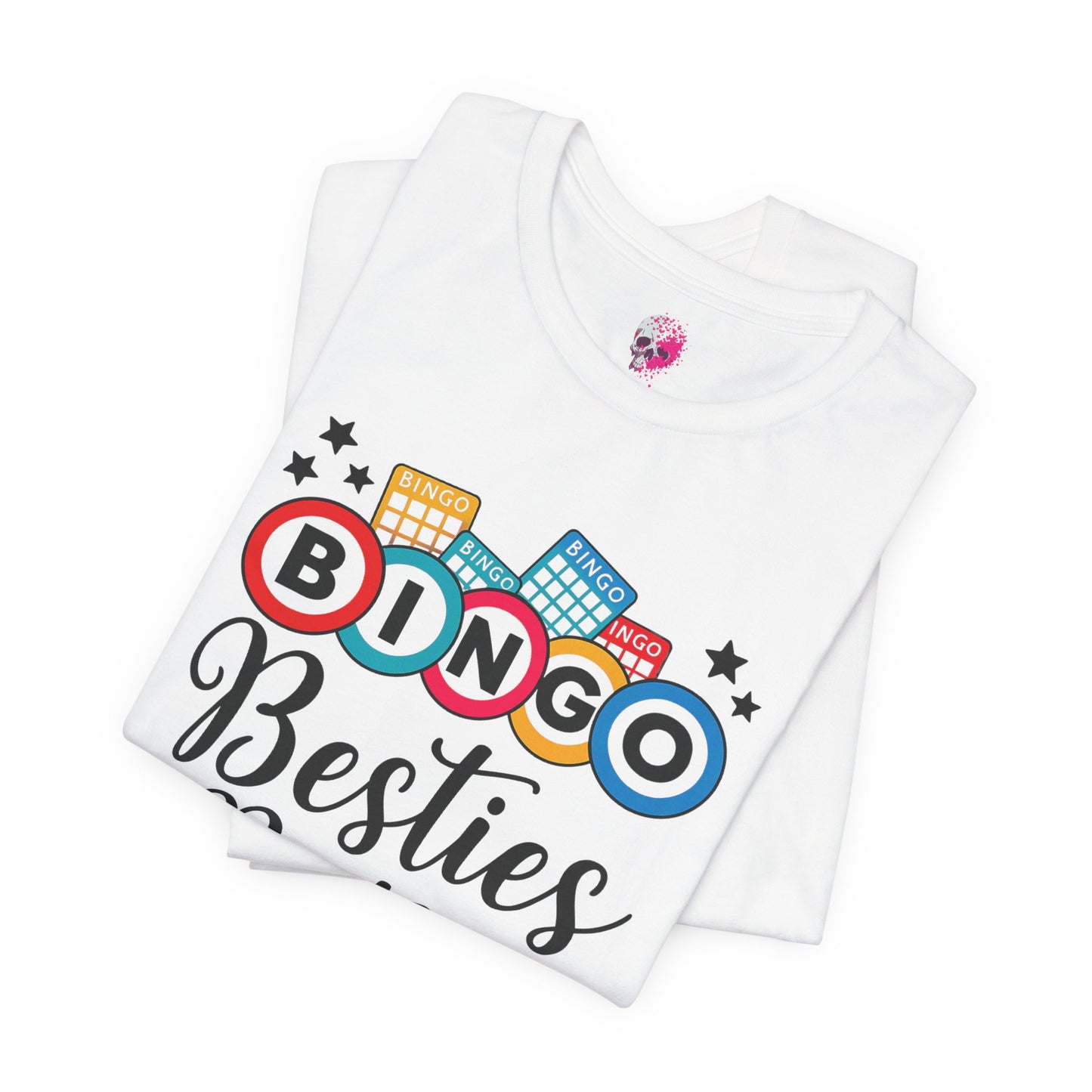 Bingo Besties Tee - Fun Unisex Jersey Short Sleeve Shirt for Game Nights, Friendship Gifts, Birthday Parties, Casual Wear