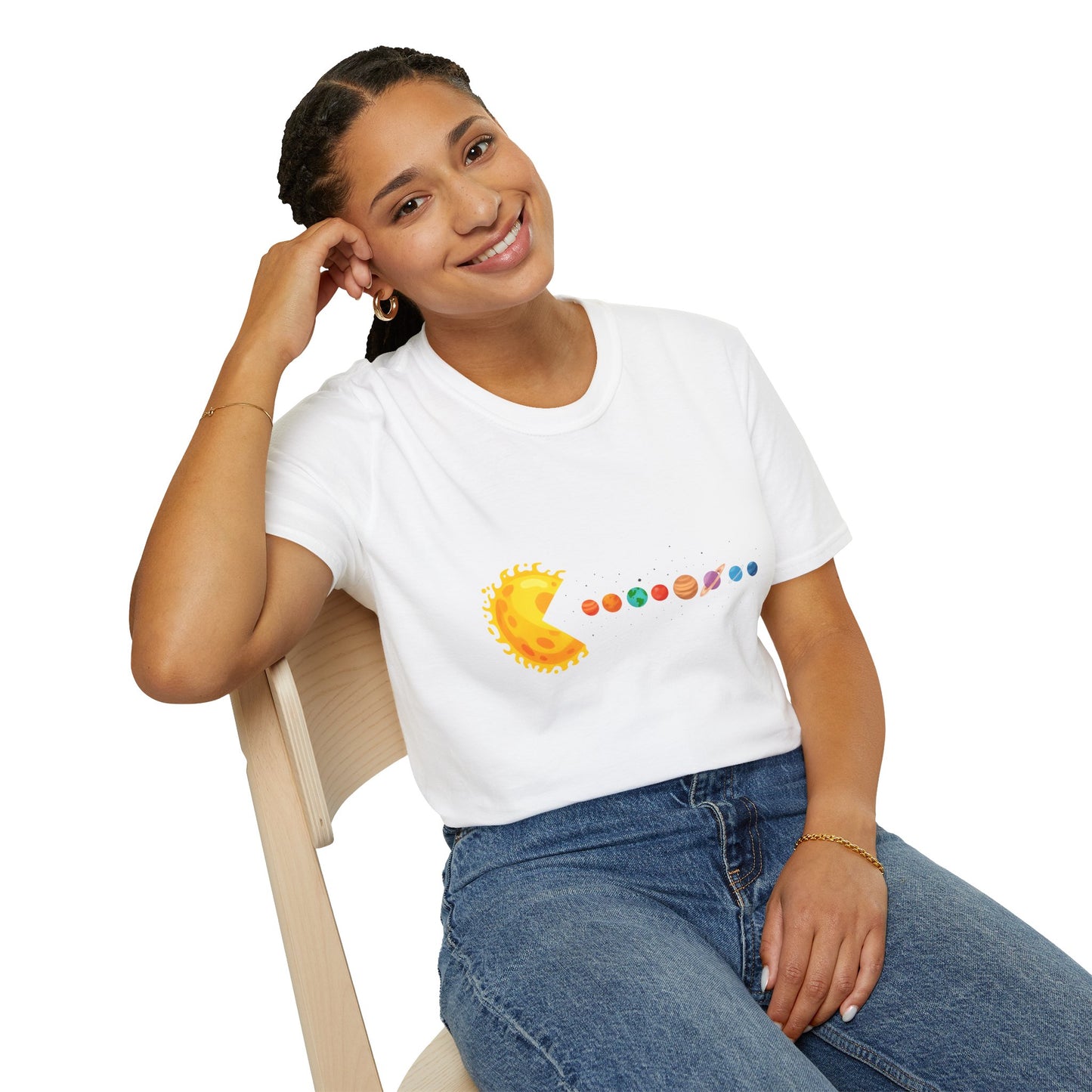 Sunny Universe Graphic T-Shirt, Unisex Softstyle Tee, Cosmic Art Shirt, Gift for Space Lovers, Fun Astrological Tee, Casual Everyday Wear
