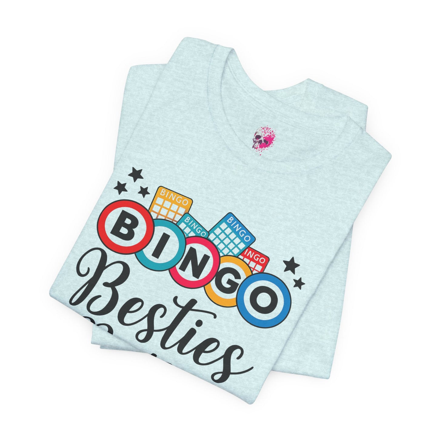 Bingo Besties Tee - Fun Unisex Jersey Short Sleeve Shirt for Game Nights, Friendship Gifts, Birthday Parties, Casual Wear