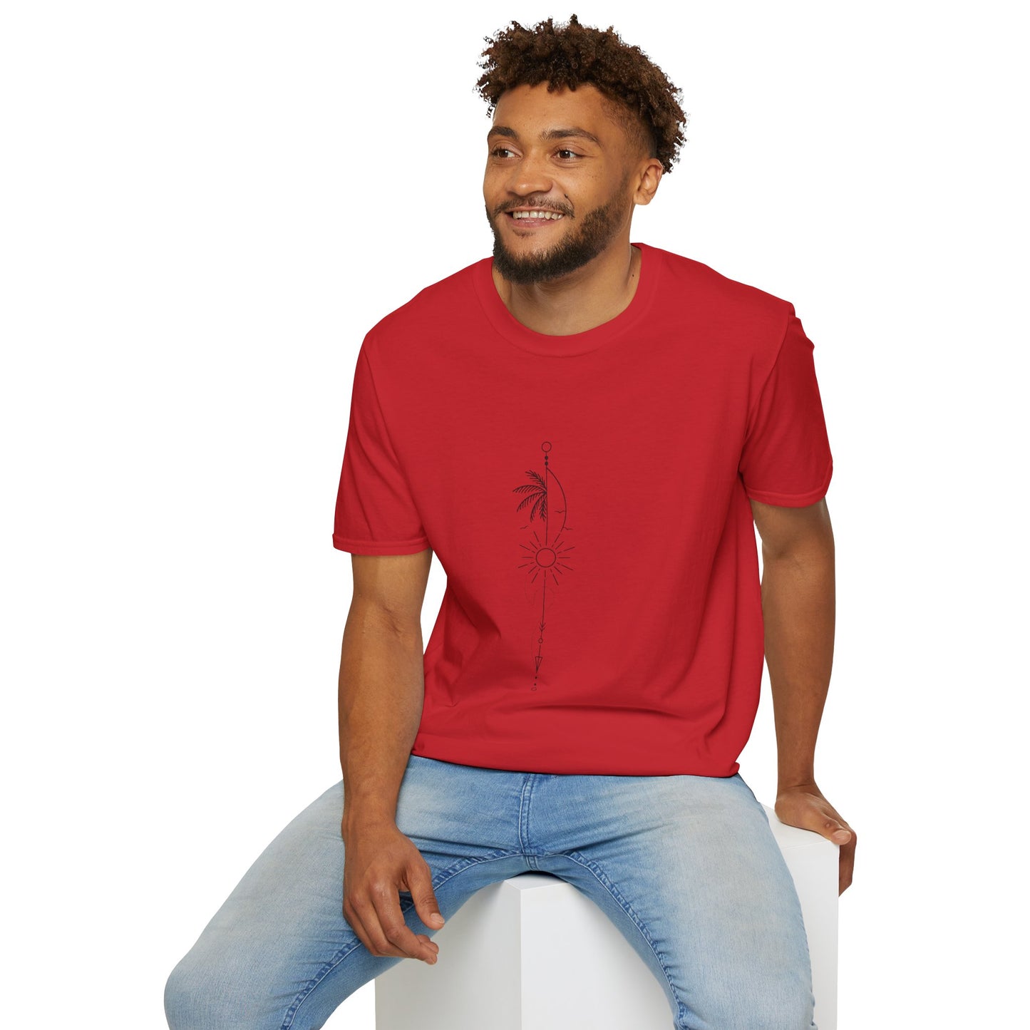 Boho Sun & Palm Unisex Softstyle T-Shirt, Casual Summer Tee, Gift for Nature Lovers, Beachwear, Relaxed Vibes, Eco-Friendly Fashion