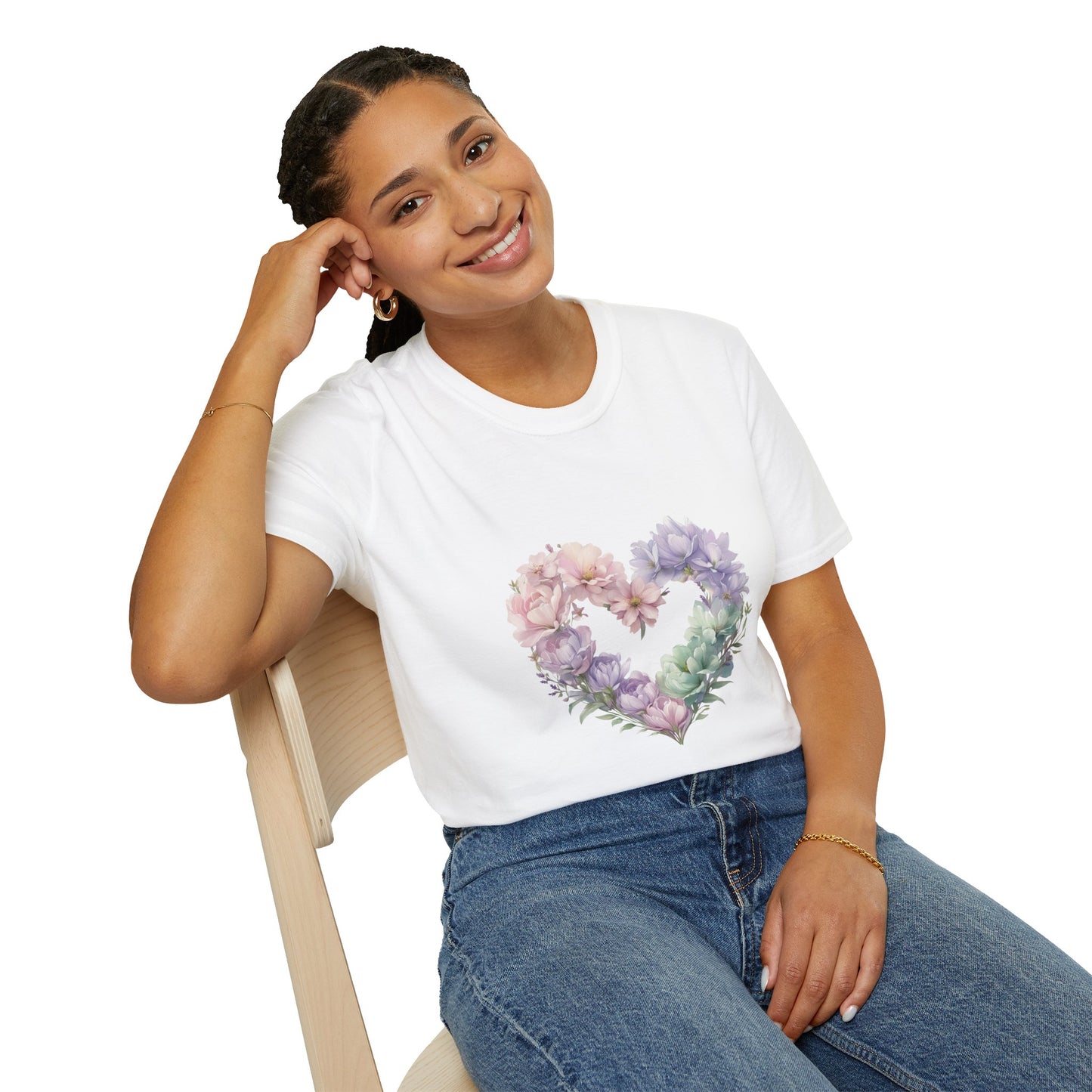 Floral Heart Unisex T-Shirt | Softstyle Tee for Floral Lovers | Perfect Gift for Birthdays, Anniversaries, or Casual Wear