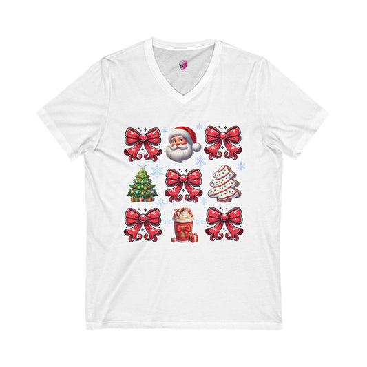 Bows Xmas Unisex Jersey Short Sleeve V-Neck Tee