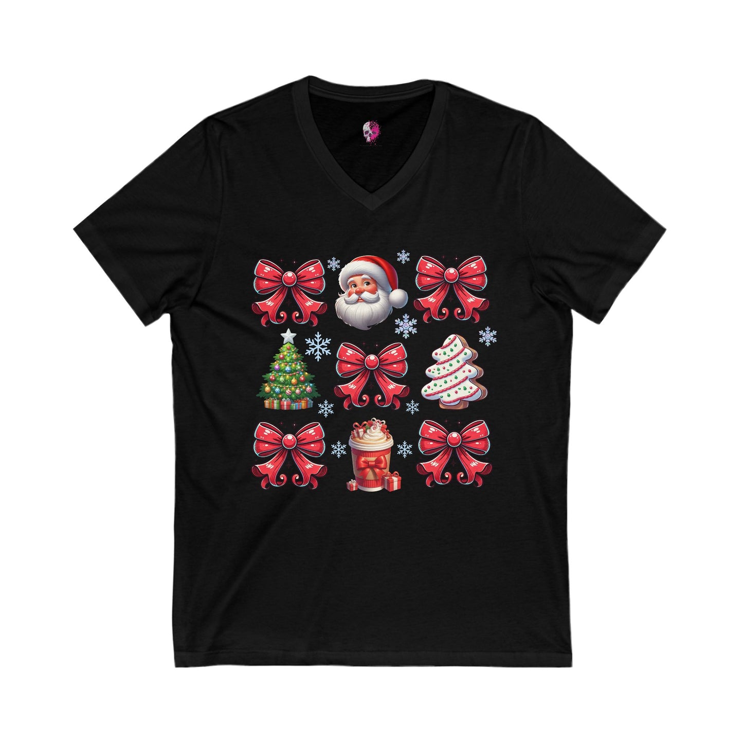 Bows Xmas Unisex Jersey Short Sleeve V-Neck Tee