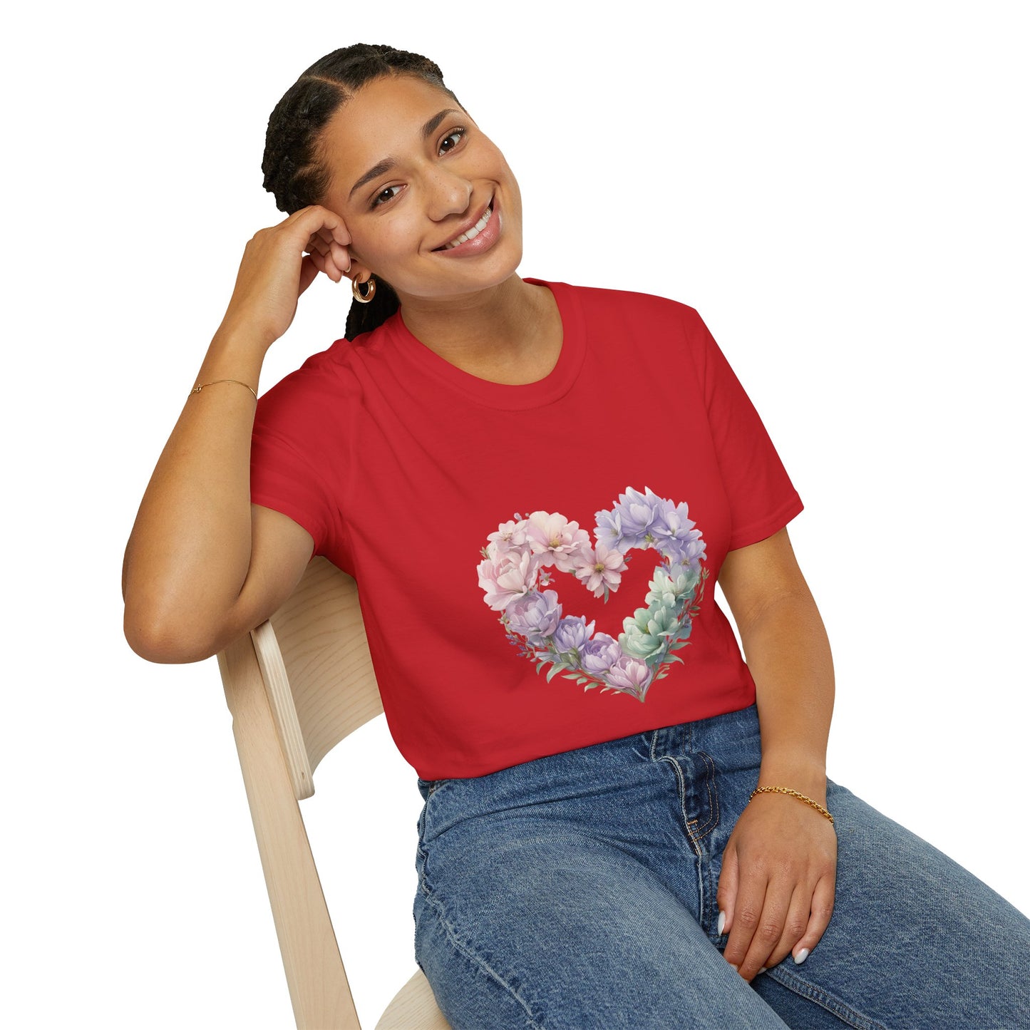 Floral Heart Unisex T-Shirt | Softstyle Tee for Floral Lovers | Perfect Gift for Birthdays, Anniversaries, or Casual Wear