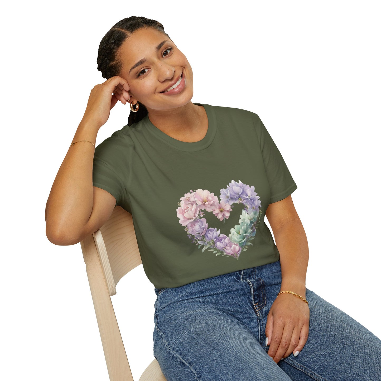 Floral Heart Unisex T-Shirt | Softstyle Tee for Floral Lovers | Perfect Gift for Birthdays, Anniversaries, or Casual Wear