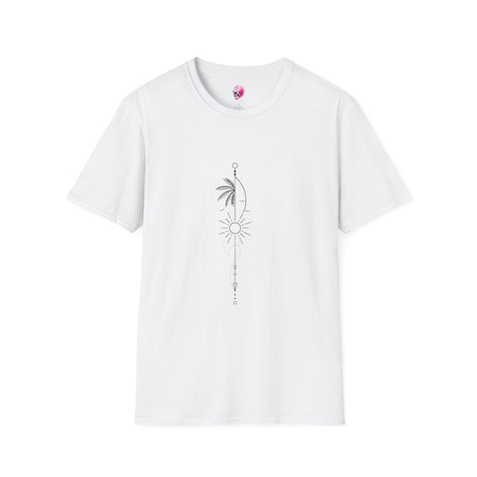 Boho Sun & Palm Unisex Softstyle T-Shirt, Casual Summer Tee, Gift for Nature Lovers, Beachwear, Relaxed Vibes, Eco-Friendly Fashion