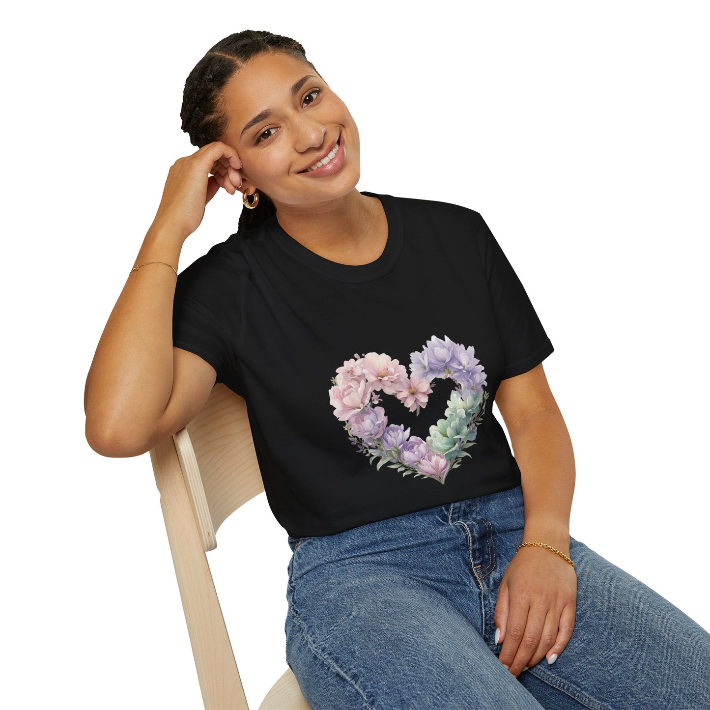 Floral Heart Unisex T-Shirt | Softstyle Tee for Floral Lovers | Perfect Gift for Birthdays, Anniversaries, or Casual Wear