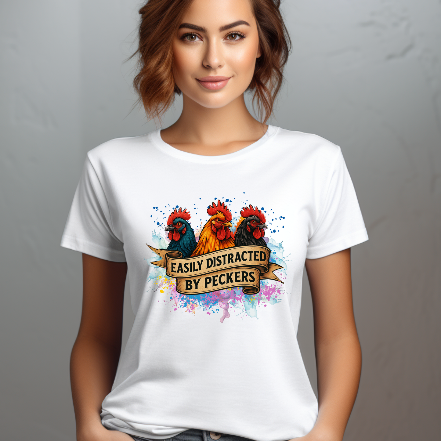 Easily Distracted by Pecker's Unisex Tee, Funny Farm Life Shirt, Animal Lover Gift, Humorous Gift, Country Style Apparel