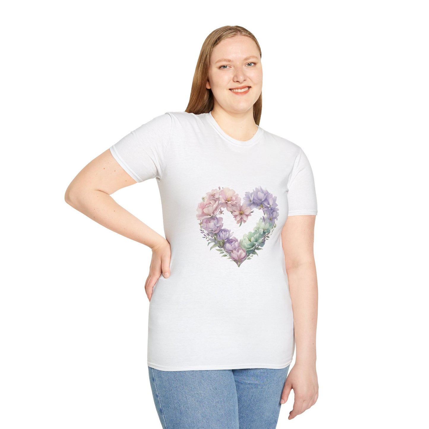 Floral Heart Unisex T-Shirt | Softstyle Tee for Floral Lovers | Perfect Gift for Birthdays, Anniversaries, or Casual Wear