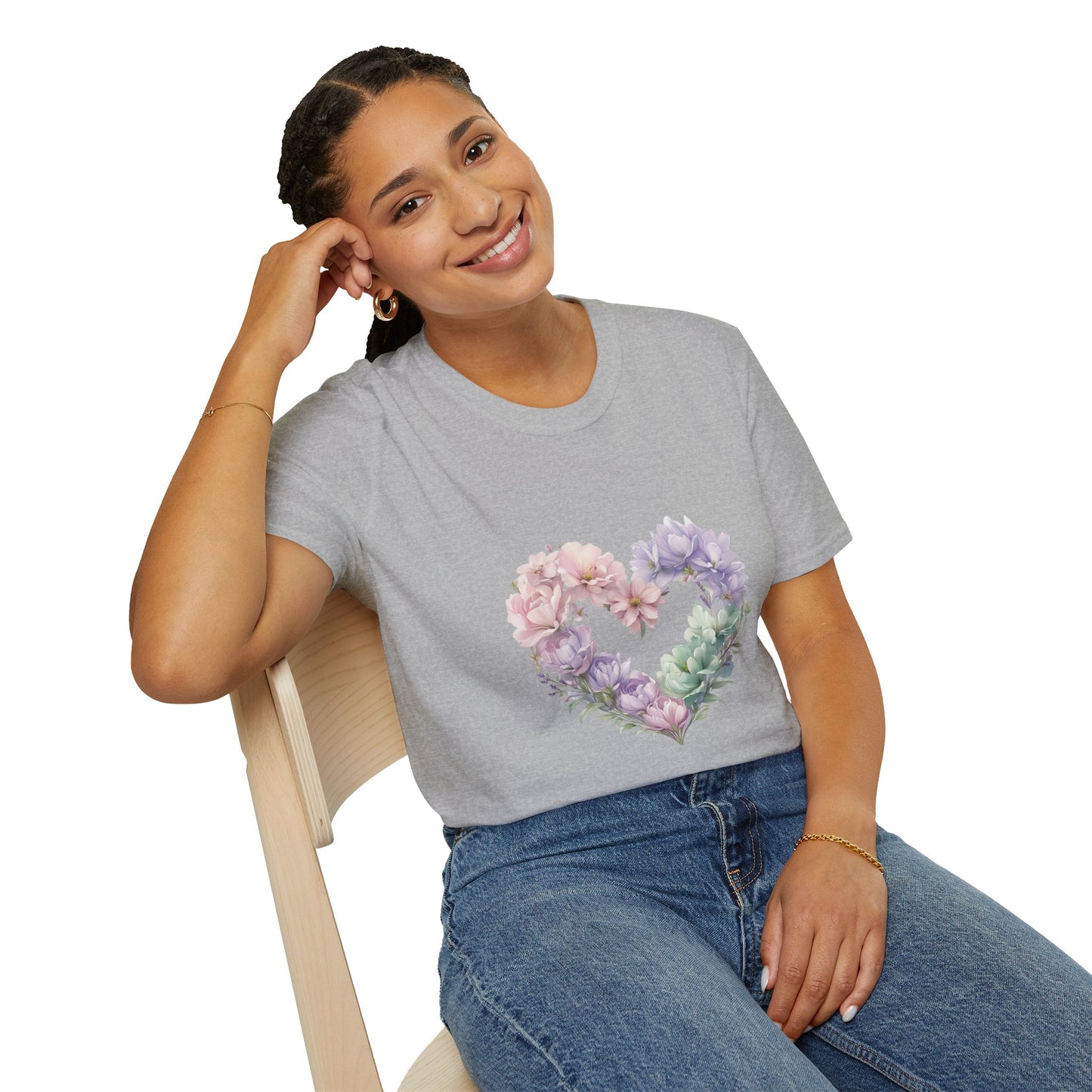 Floral Heart Unisex T-Shirt | Softstyle Tee for Floral Lovers | Perfect Gift for Birthdays, Anniversaries, or Casual Wear