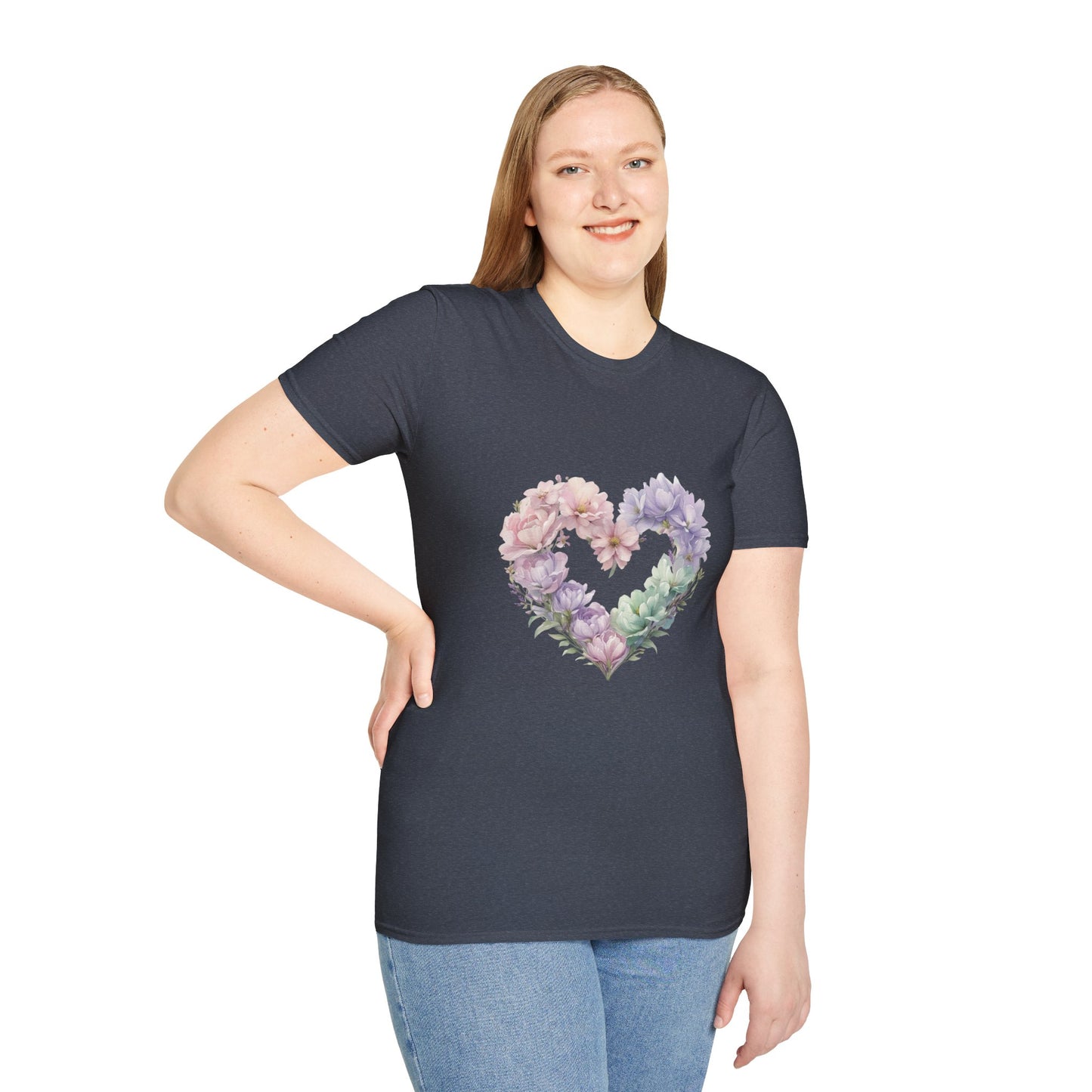 Floral Heart Unisex T-Shirt | Softstyle Tee for Floral Lovers | Perfect Gift for Birthdays, Anniversaries, or Casual Wear