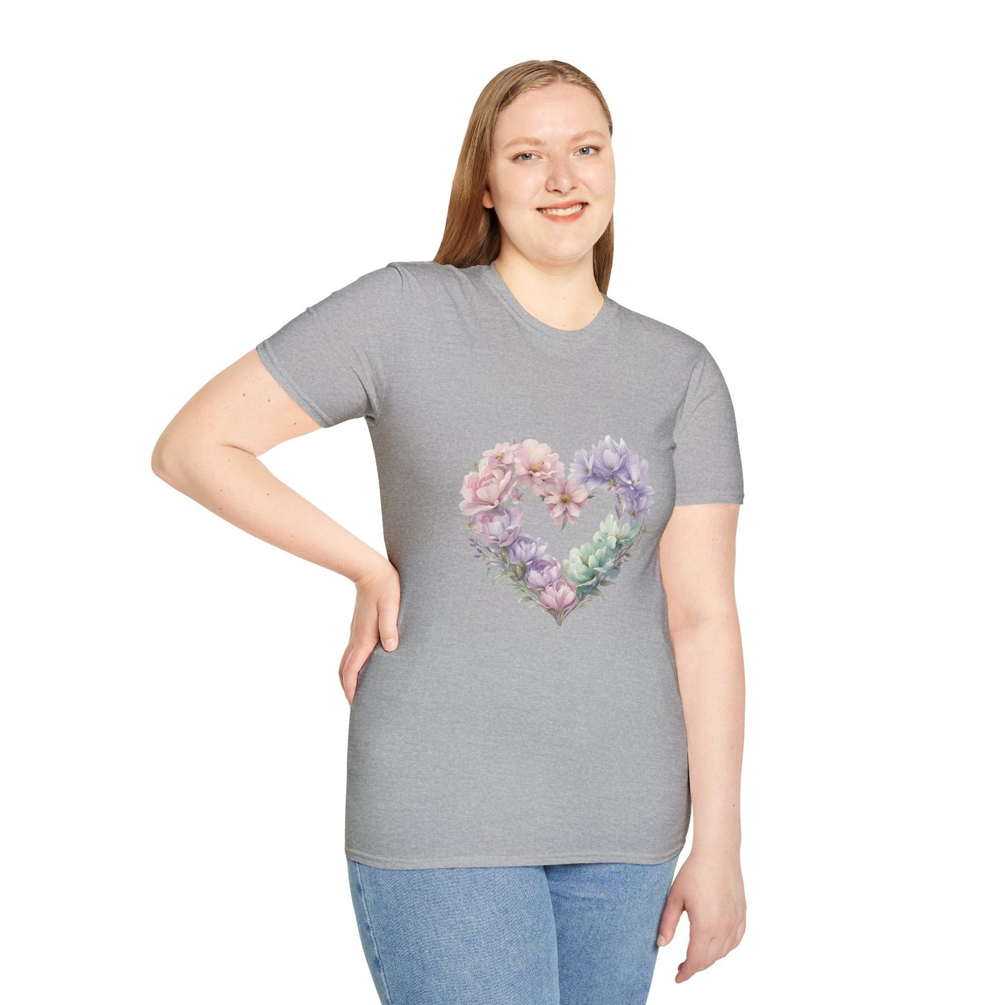 Floral Heart Unisex T-Shirt | Softstyle Tee for Floral Lovers | Perfect Gift for Birthdays, Anniversaries, or Casual Wear