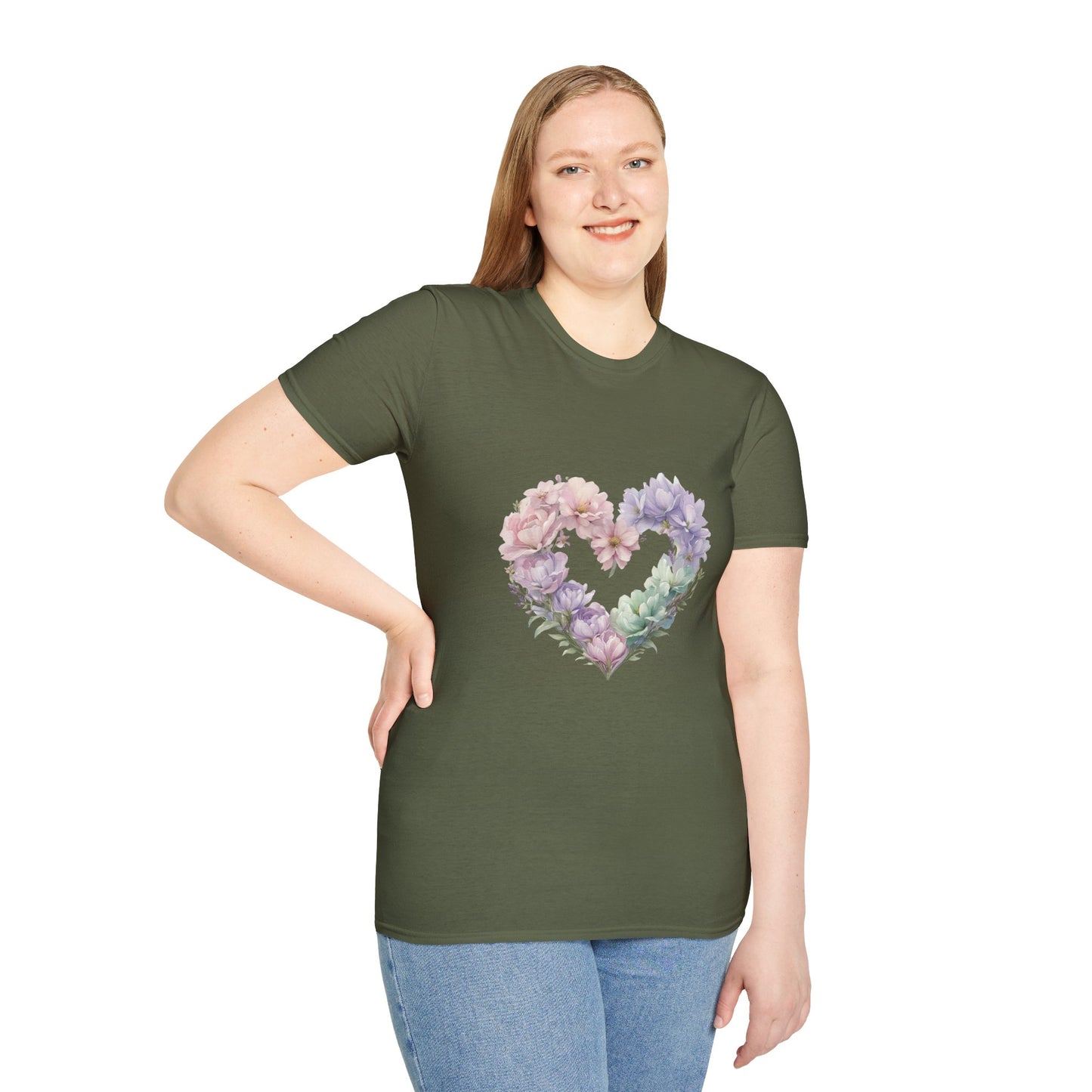 Floral Heart Unisex T-Shirt | Softstyle Tee for Floral Lovers | Perfect Gift for Birthdays, Anniversaries, or Casual Wear