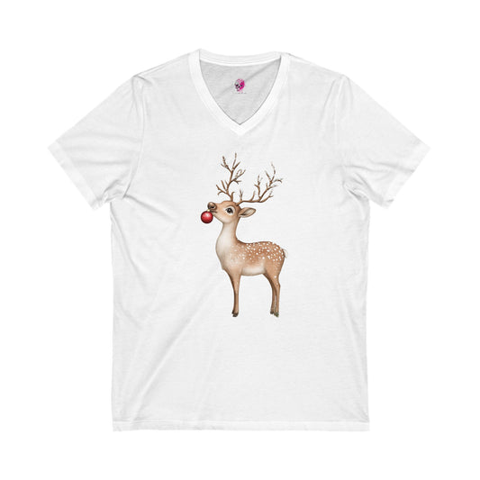 Reindeer Unisex Jersey Short Sleeve V-Neck Tee