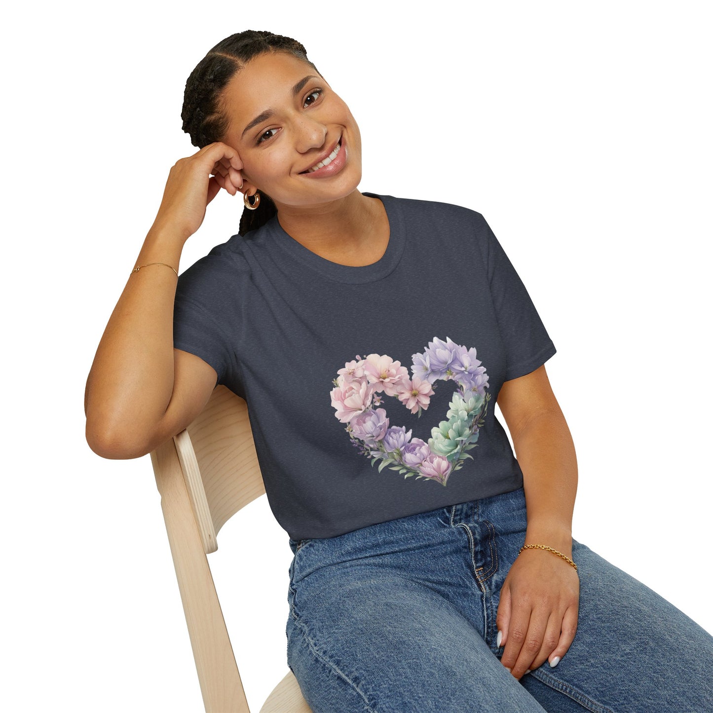 Floral Heart Unisex T-Shirt | Softstyle Tee for Floral Lovers | Perfect Gift for Birthdays, Anniversaries, or Casual Wear
