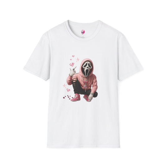 Scream-Inspired Graphic Tee, Unisex Softstyle T-Shirt, Trendy Casual Wear, Halloween Costume Top, Streetwear Apparel