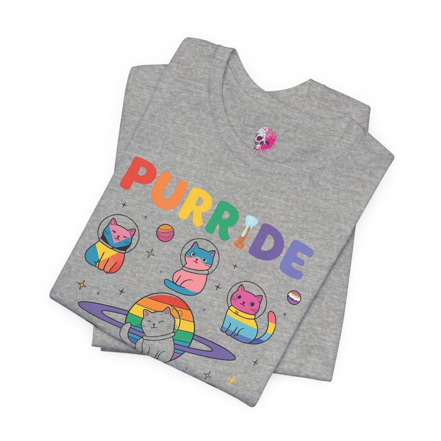 Purride Cat Tee, Fun LGBTQ+ Pride Shirt, Cute Kitty Graphic T-Shirt, Unisex Casual Wear, Gift for Cat Lovers