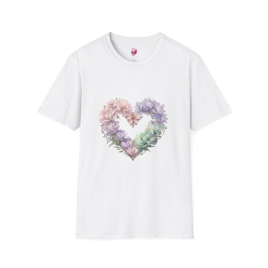 Floral Heart Unisex T-Shirt | Softstyle Tee for Floral Lovers | Perfect Gift for Birthdays, Anniversaries, or Casual Wear